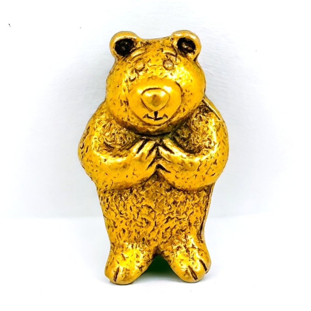 Vintage Gold Tone Textured Bear Tac Pin/Lapel Pin - Signed MJ